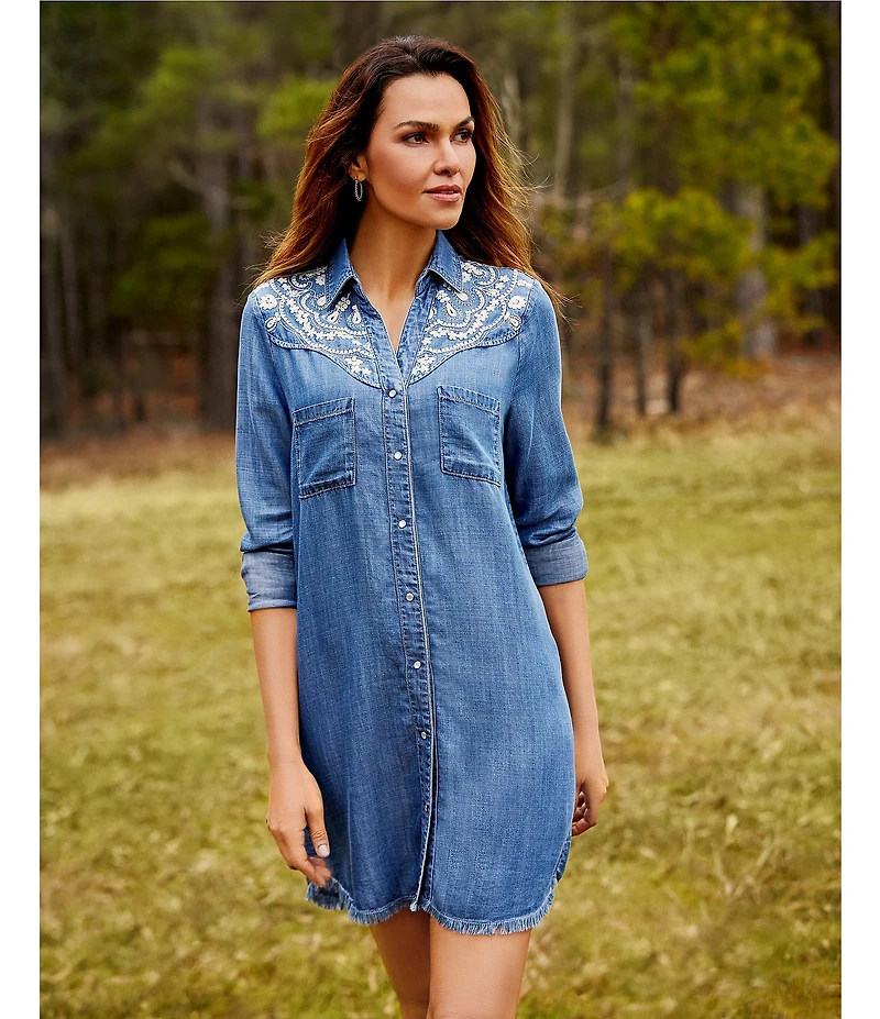 Reba Arizona Point Collar Long Sleeve Button Front Shirt Dress