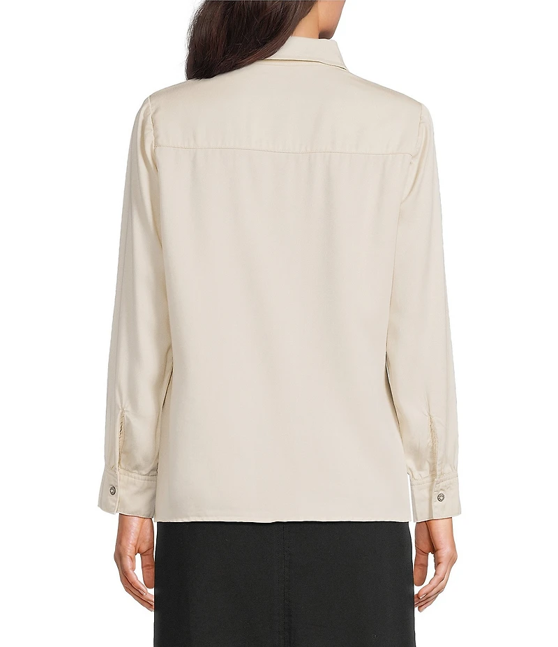 Reba Cassidy Woven Point Collar Long Sleeve Rose Embroidered Top