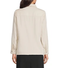 Reba Cassidy Woven Point Collar Long Sleeve Rose Embroidered Top