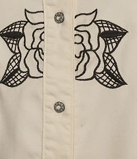 Reba Cassidy Woven Point Collar Long Sleeve Rose Embroidered Top