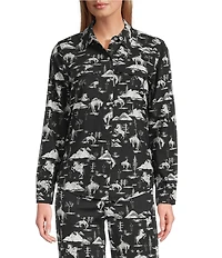 Reba Coordinating Holiday Cowboy Print Woven Twill Point Collar Long Sleeve Shirt