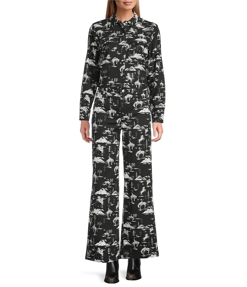 Reba Coordinating Holiday Cowboy Print Woven Twill Point Collar Long Sleeve Shirt