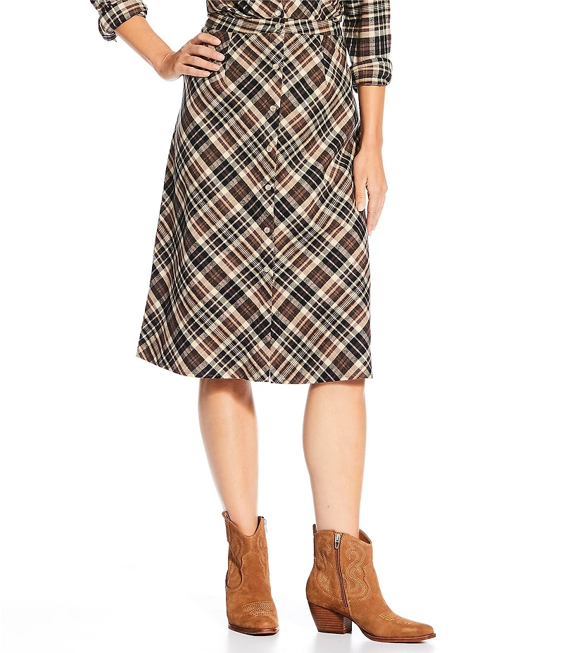Reba Coordinating Lawson Woven Plaid Print A-Line Midi Skirt
