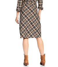 Reba Coordinating Lawson Woven Plaid Print A-Line Midi Skirt