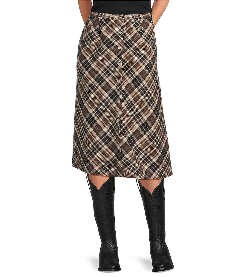 Reba Coordinating Lawson Woven Plaid Print A-Line Midi Skirt