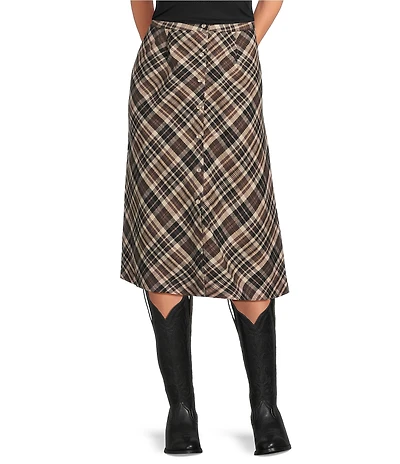 Reba Coordinating Lawson Woven Plaid Print A-Line Midi Skirt