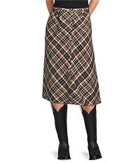Reba Coordinating Lawson Woven Plaid Print A-Line Midi Skirt