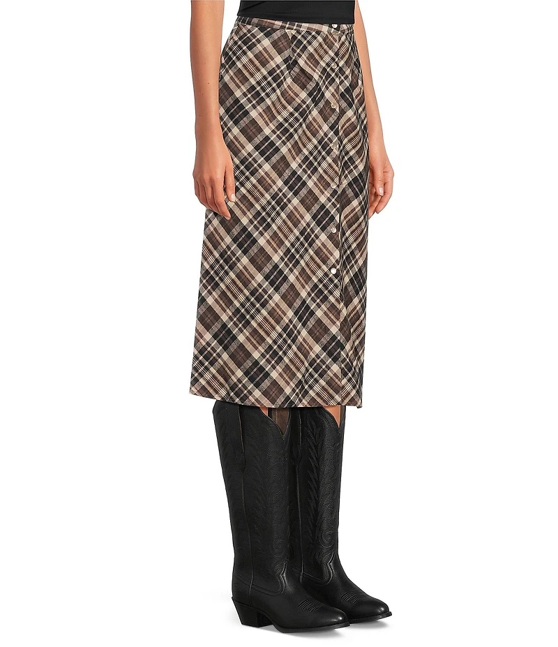 Reba Coordinating Lawson Woven Plaid Print A-Line Midi Skirt