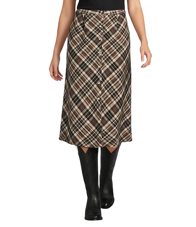 Reba Coordinating Lawson Woven Plaid Print A-Line Midi Skirt