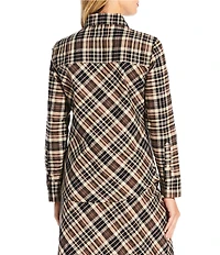 Reba Coordinating Lawson Woven Plaid Print Point Collar Long Sleeve Shirt