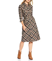 Reba Coordinating Lawson Woven Plaid Print Point Collar Long Sleeve Shirt