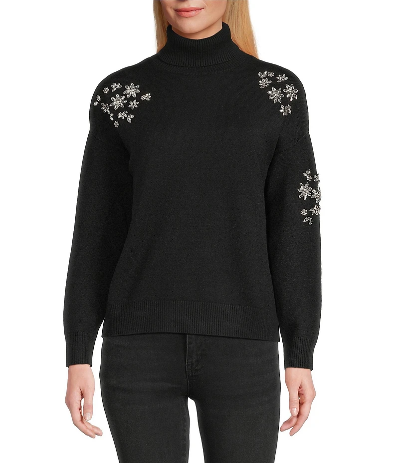 Reba Dahlia Ribbed Jersey Knit Turtle Neck Long Sleeve Sweater