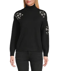 Reba Dahlia Ribbed Jersey Knit Turtle Neck Long Sleeve Sweater