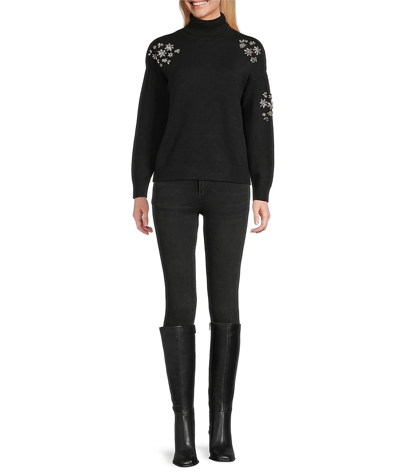 Reba Dahlia Ribbed Jersey Knit Turtle Neck Long Sleeve Sweater