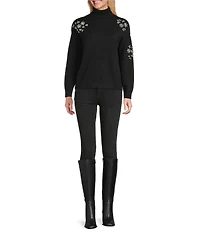 Reba Dahlia Ribbed Jersey Knit Turtle Neck Long Sleeve Sweater