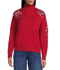 Reba Dahlia Ribbed Jersey Knit Turtle Neck Long Sleeve Sweater