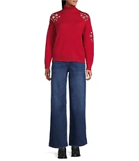 Reba Dahlia Ribbed Jersey Knit Turtle Neck Long Sleeve Sweater