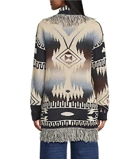 Reba Dakota Knit Jacquard South Western Print Open Front Long Sleeve Cardigan