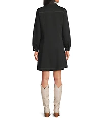 Reba Dakota Point Collar Long Sleeve Embroidered Shirt Dress