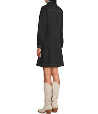 Reba Dakota Point Collar Long Sleeve Embroidered Shirt Dress