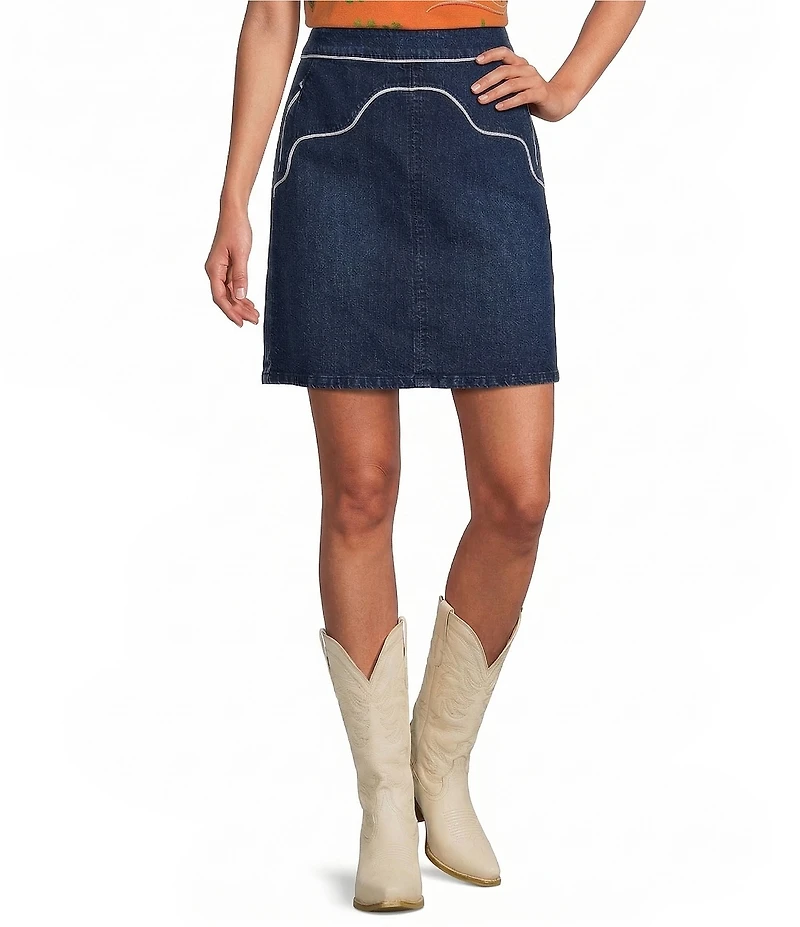 Reba Denim Contrast Piping A-Line Coordianting Skirt
