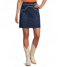 Reba Denim Contrast Piping A-Line Coordianting Skirt