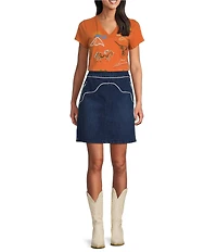 Reba Denim Contrast Piping A-Line Coordianting Skirt