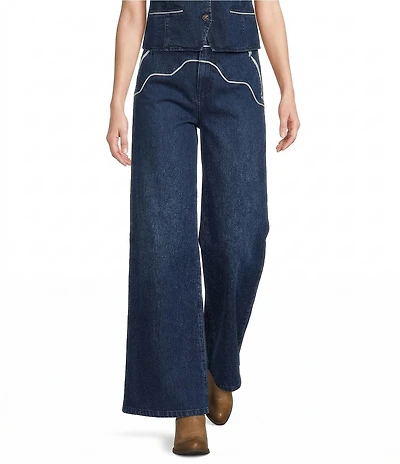 Reba Denim Contrast Piping Wide Leg Coordinating Jeans