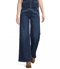 Reba Denim Contrast Piping Wide Leg Coordinating Jeans