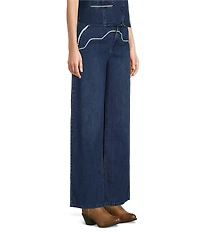 Reba Denim Contrast Piping Wide Leg Coordinating Jeans