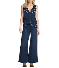 Reba Denim Contrast Piping Wide Leg Coordinating Jeans