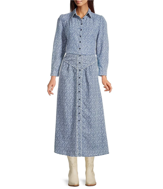 Reba Mesa Stretch Denim Point Collar Long Sleeve Shirt Dress | Liberty  Center