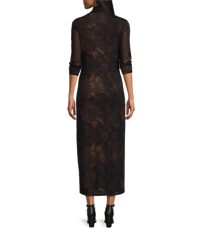 Reba Dustwood Mesh Mock Neck Long Sleeve Midi Sheath Dress