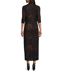 Reba Dustwood Mesh Mock Neck Long Sleeve Midi Sheath Dress