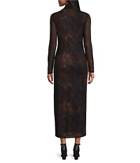 Reba Dustwood Mesh Mock Neck Long Sleeve Midi Sheath Dress