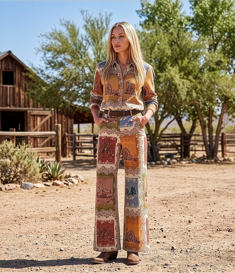 Reba Elsie Twill Country Print Wide Leg Jeans