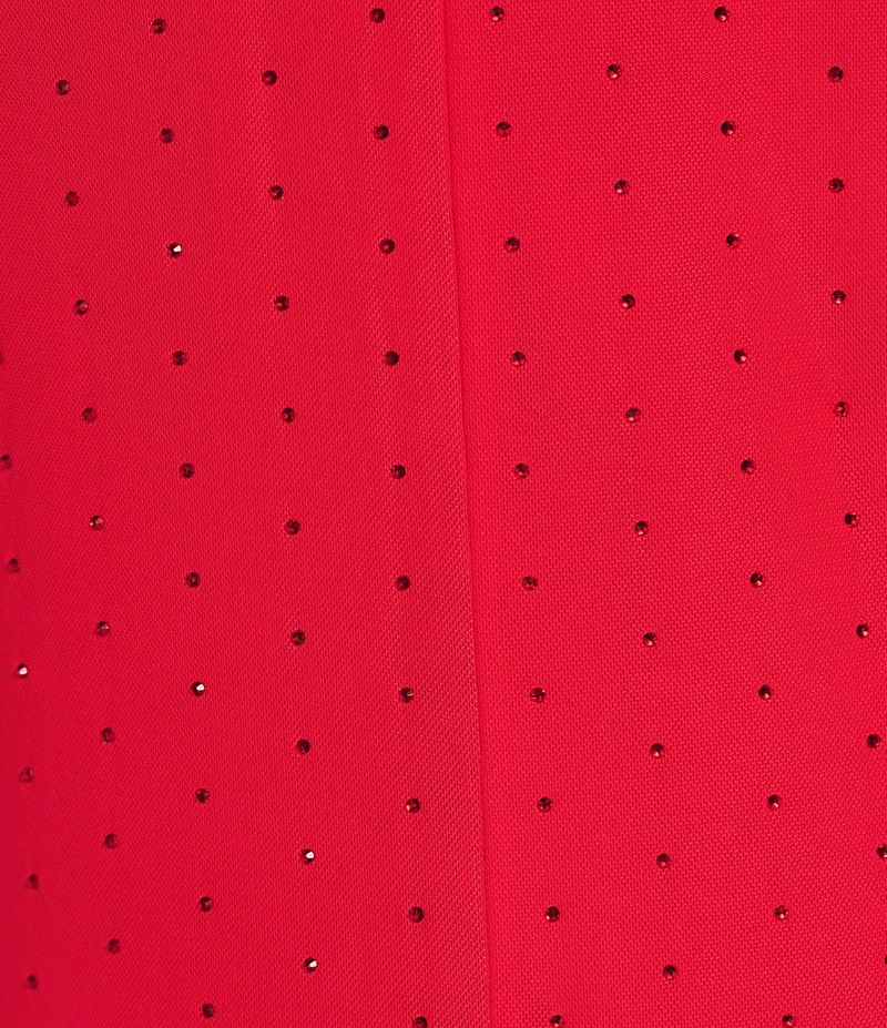 Reba Jersey Knit Jeweled Mesh Mock Neck Long Sleeve Sheath Dress