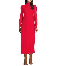 Reba Jersey Knit Jeweled Mesh Mock Neck Long Sleeve Sheath Dress