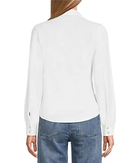 Reba Jersey Knit Lace Mesh Point Collar Long Sleeve Peasant Shirt