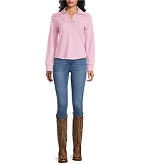 Reba Jersey Knit Lace Mesh Point Collar Long Sleeve Peasant Shirt