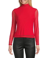Reba Jeweled Mesh Knit Mock Neck Long Sleeve Tee
