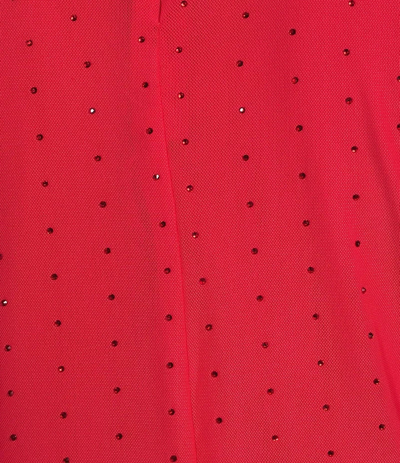 Reba Jeweled Mesh Knit Mock Neck Long Sleeve Tee