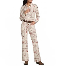 Reba Kira Voile Western Print Point Collar Long Sleeve Coordinating Blouse