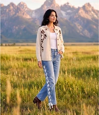 Reba Knit Jacquard Horse Point Collar Long Sleeve Cardigan