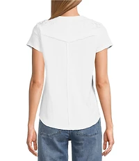 Reba Knit Jersey Embroidered Crew Neck Short Sleeve Shirttail Hem T-Shirt