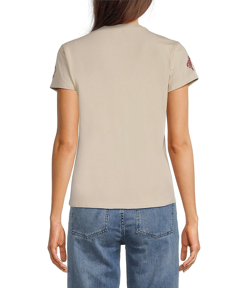 Reba Knit Jersey Embroidered Crew Neck Long Sleeve Tee Shirt