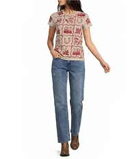 Reba Knit Jersey Embroidered Crew Neck Long Sleeve Tee Shirt