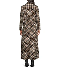 Reba Lawson Woven Plaid Print Point Collar Long Sleeve Shirt Dress