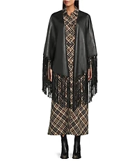 Reba Leather Open Front Fringe Detail Cape