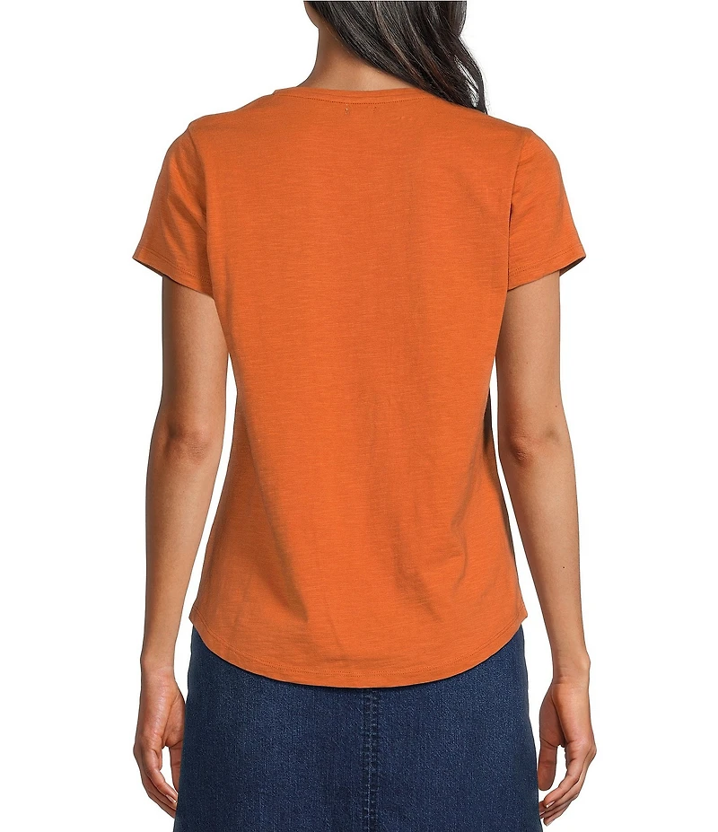 Reba Lily Knit Jersey V-Neck Short Sleeve Western Embroidered Shirt